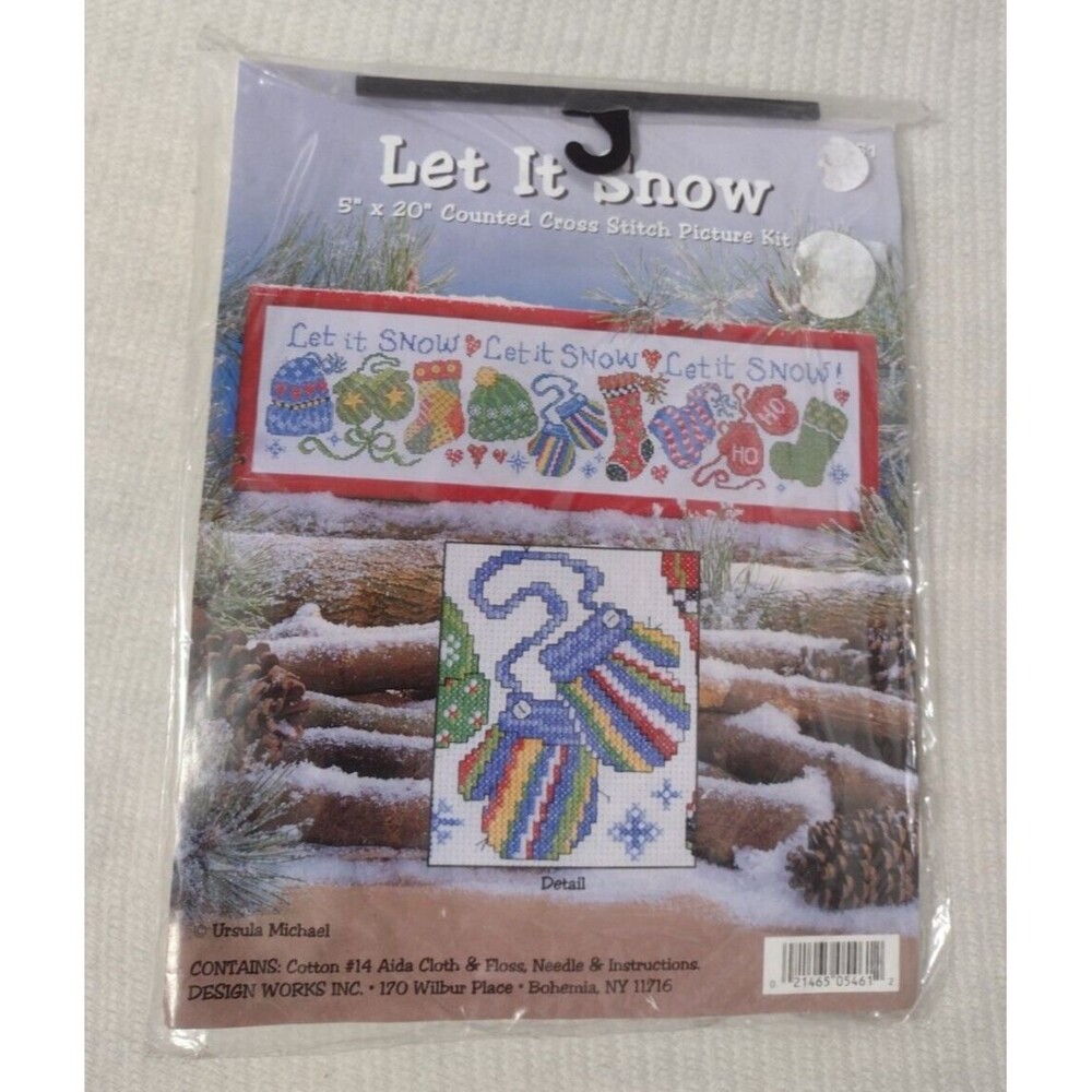 Let It Snow Cross Stitch Picture Kit 5461  Hats & Mittens 5" x 20" -Design Works